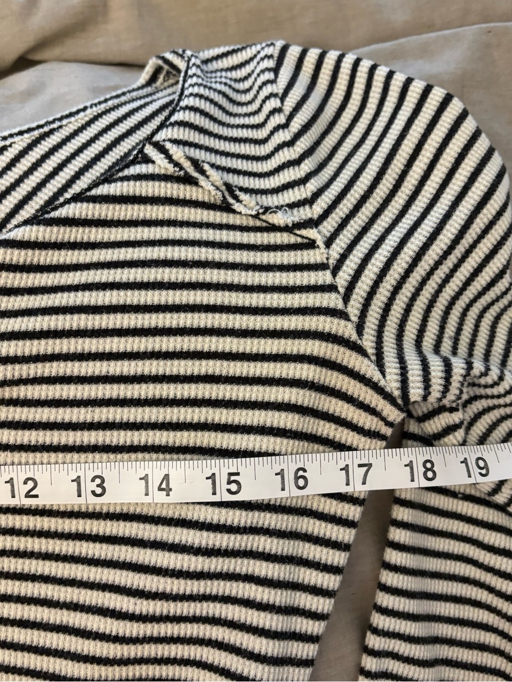Free People We The Free Striped Thermal Henley Top Raw Seam Boho L - Picture 10 of 13